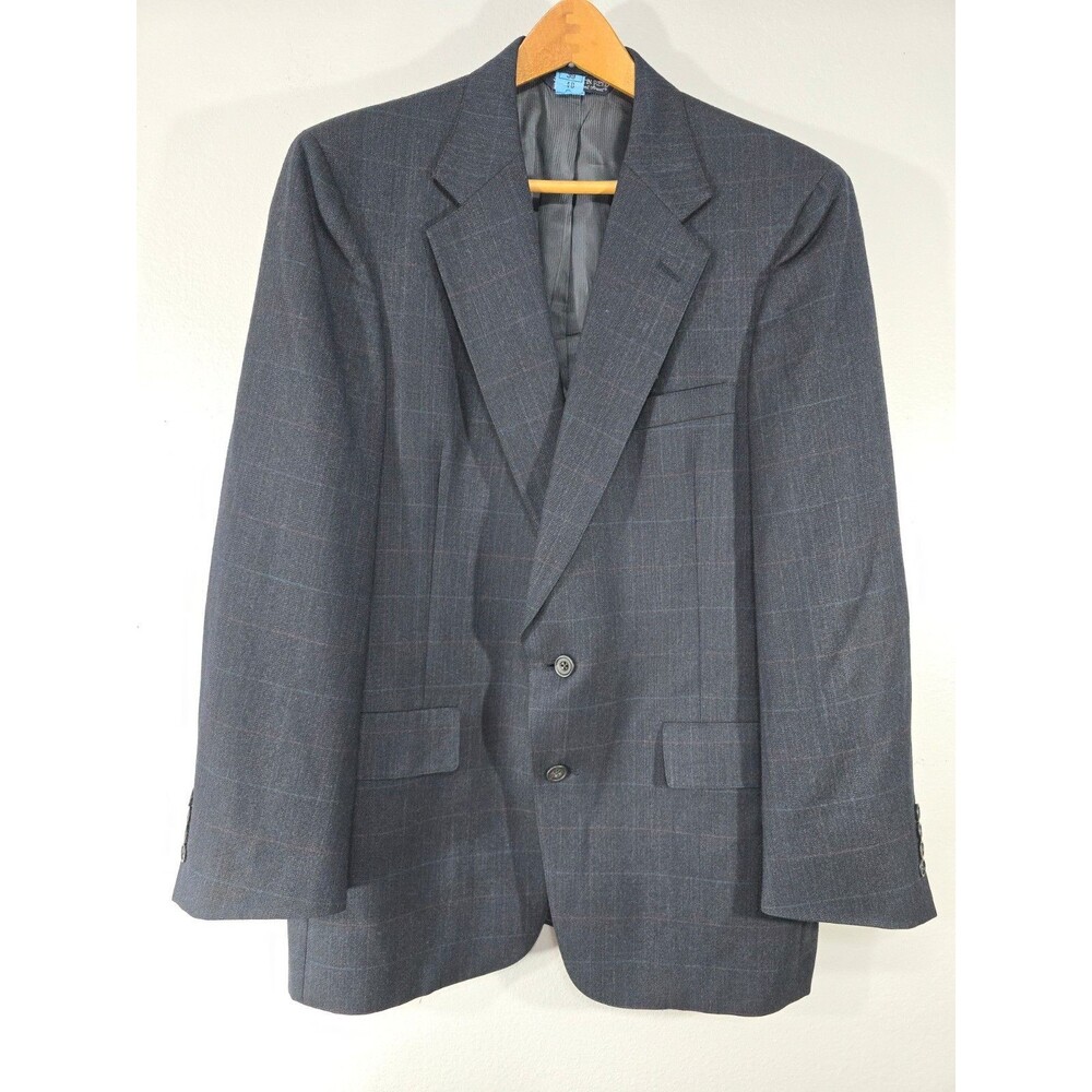 Vintage Austin Reed Mens Blazer 44R Gray Plaid Wool Sport Coat Academia Preppy